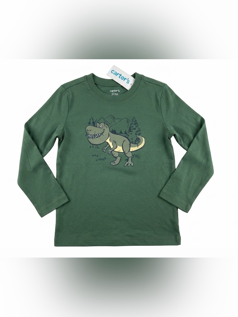 Carter's Boys T-Rex Dinosaur Long Sleeve Graphic Tee Green Size 5T NWT